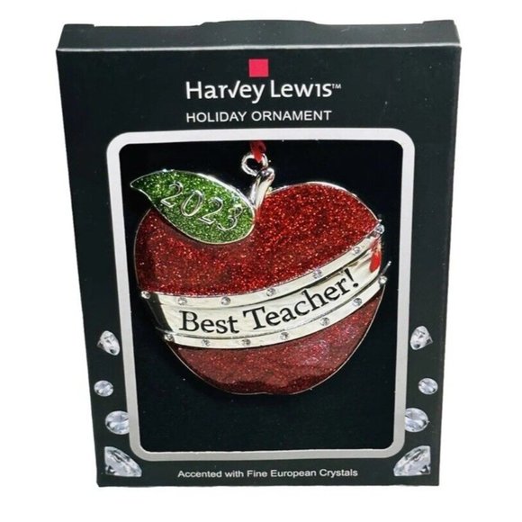 2023 Harvey Lewis Best Teacher Apple Ornament School Gift European Fine Crystals - Picture 2 of 4